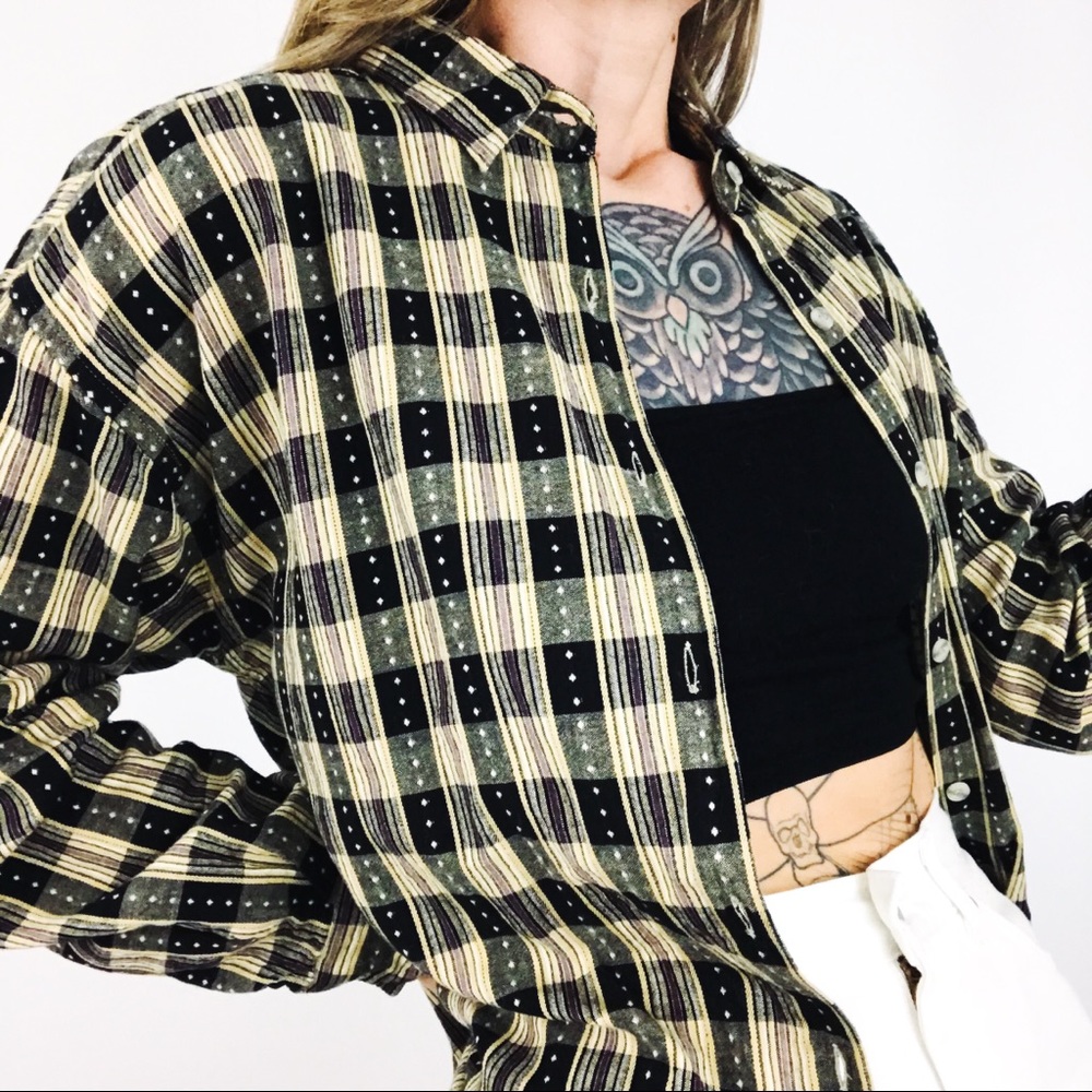 Vintage Plaid Button-Front Top | Size L
